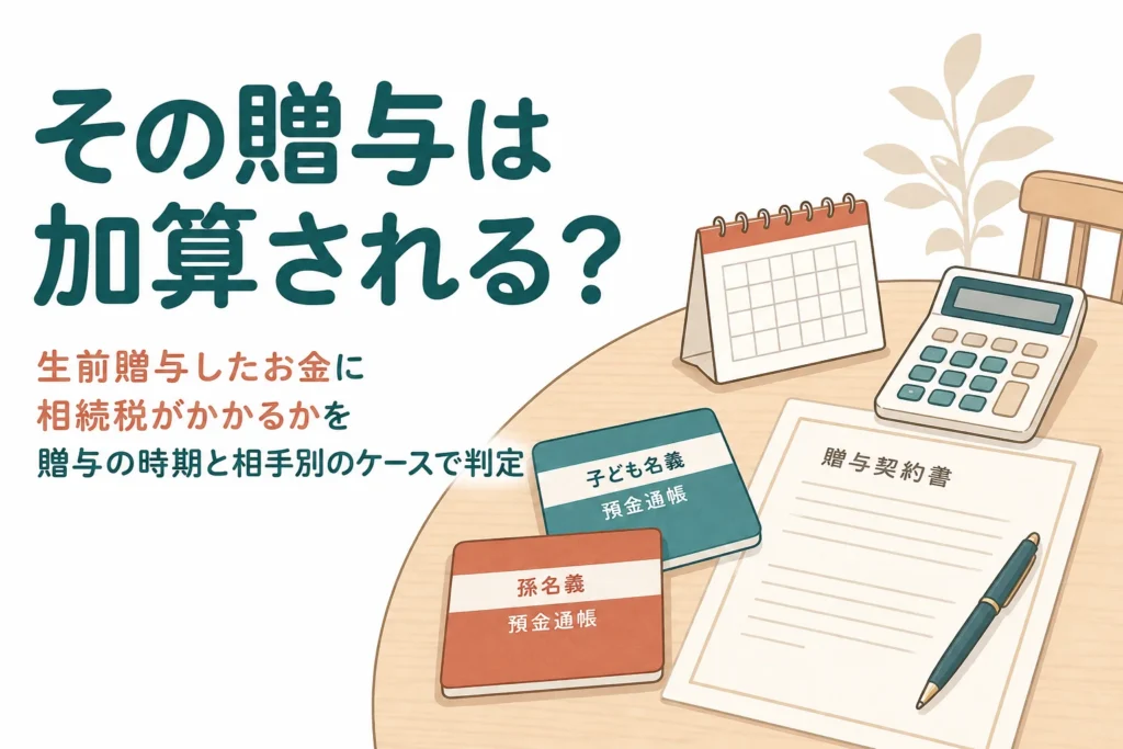 生前贈与したお金に相続税がかかるかを贈与の時期と相手別に判定する記事のアイキャッチ
