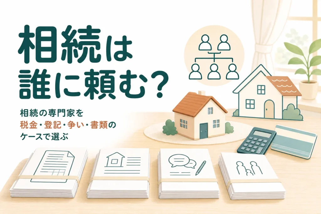 相続の専門家を税金・登記・争い・書類のケースから選ぶ方法を紹介する記事のアイキャッチ