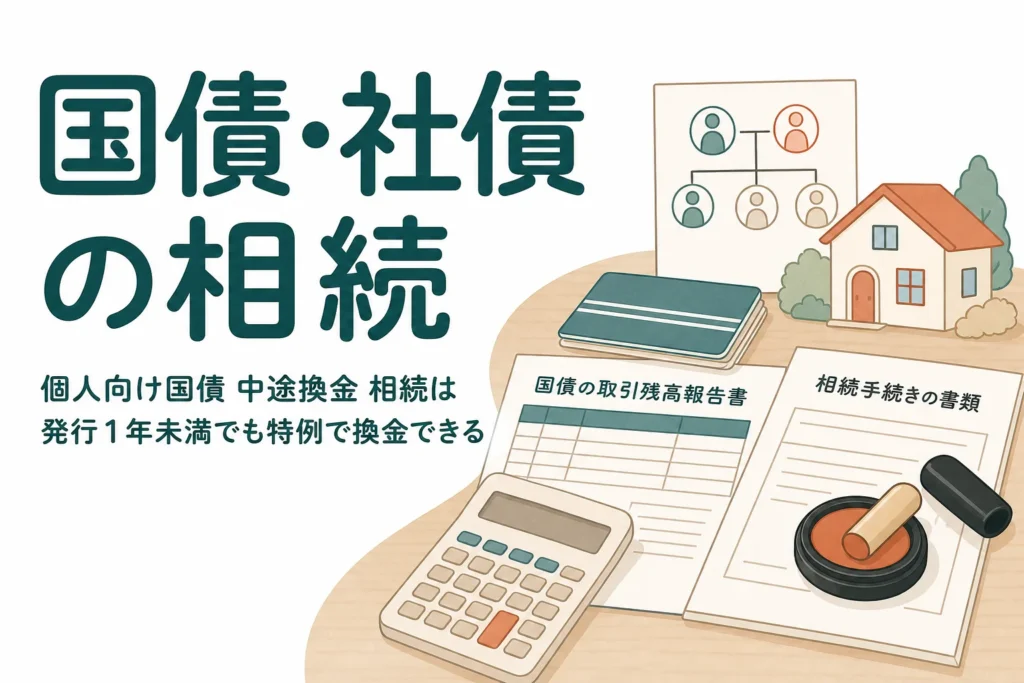 個人向け国債や社債を相続した時の中途換金と相続税評価を解説する記事のアイキャッチ