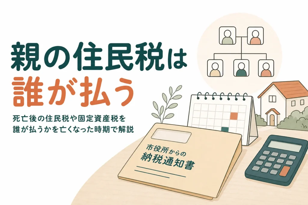 亡くなった親の住民税や固定資産税を誰が払うかを解説する記事のアイキャッチ