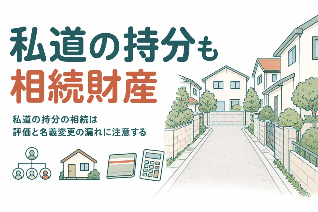 自宅前の私道の持分を相続した時の評価と名義変更の注意点を解説する記事のアイキャッチ