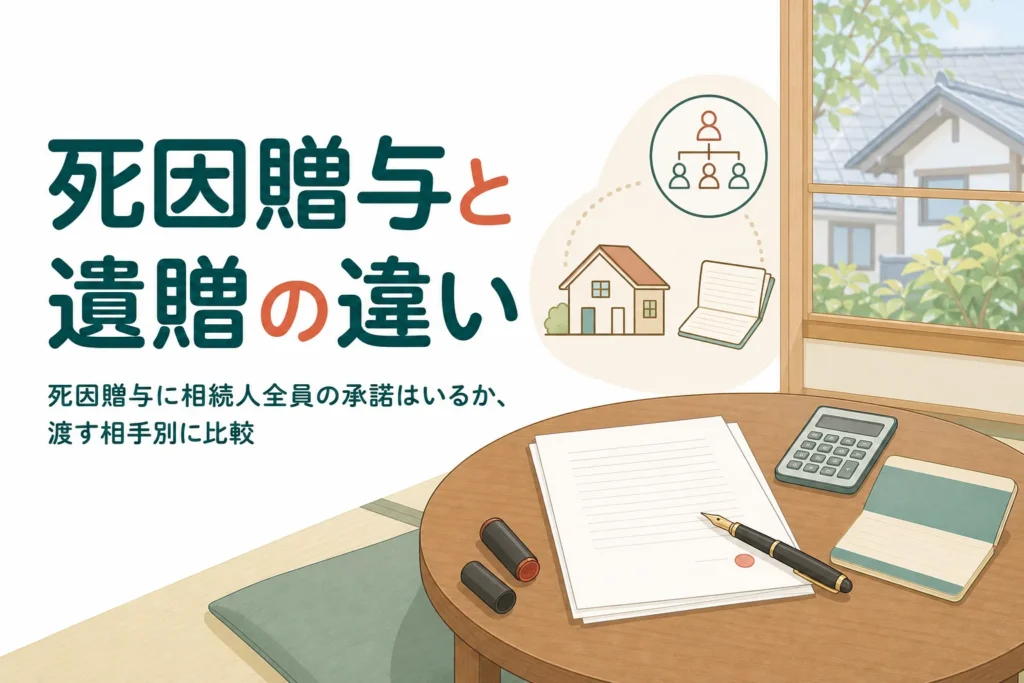 死因贈与に相続人全員の承諾がいるかを遺贈と比べて解説する記事のアイキャッチ