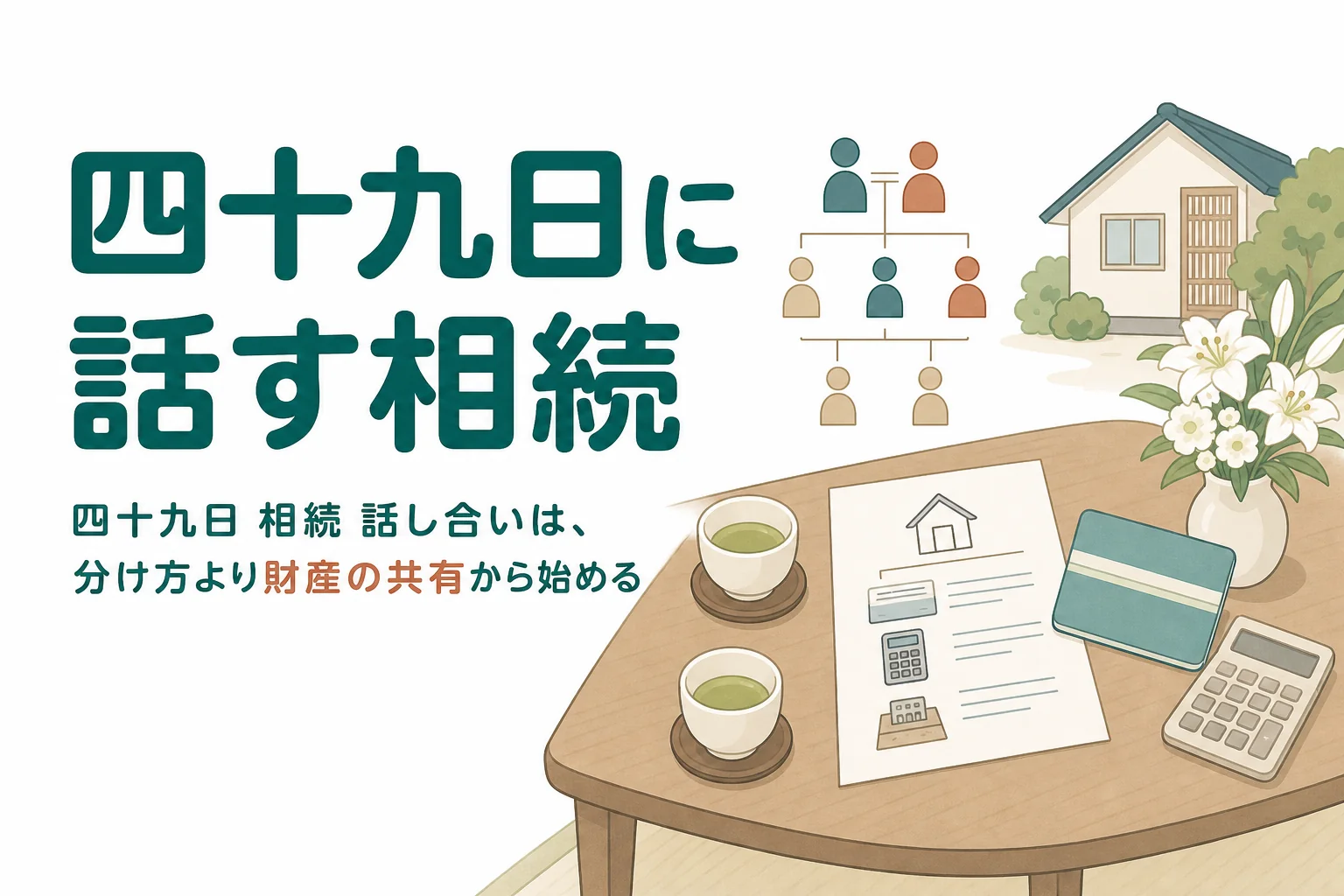 四十九日までの相続の準備と、話し合いの切り出し方を解説する記事のアイキャッチ