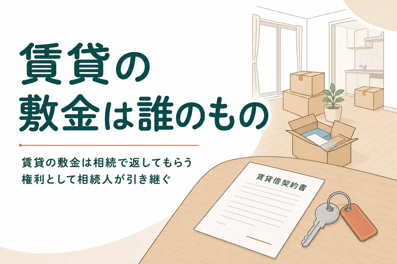親が借りていた賃貸の敷金を相続で誰が受け取るかと、精算の流れを解説する記事のアイキャッチ