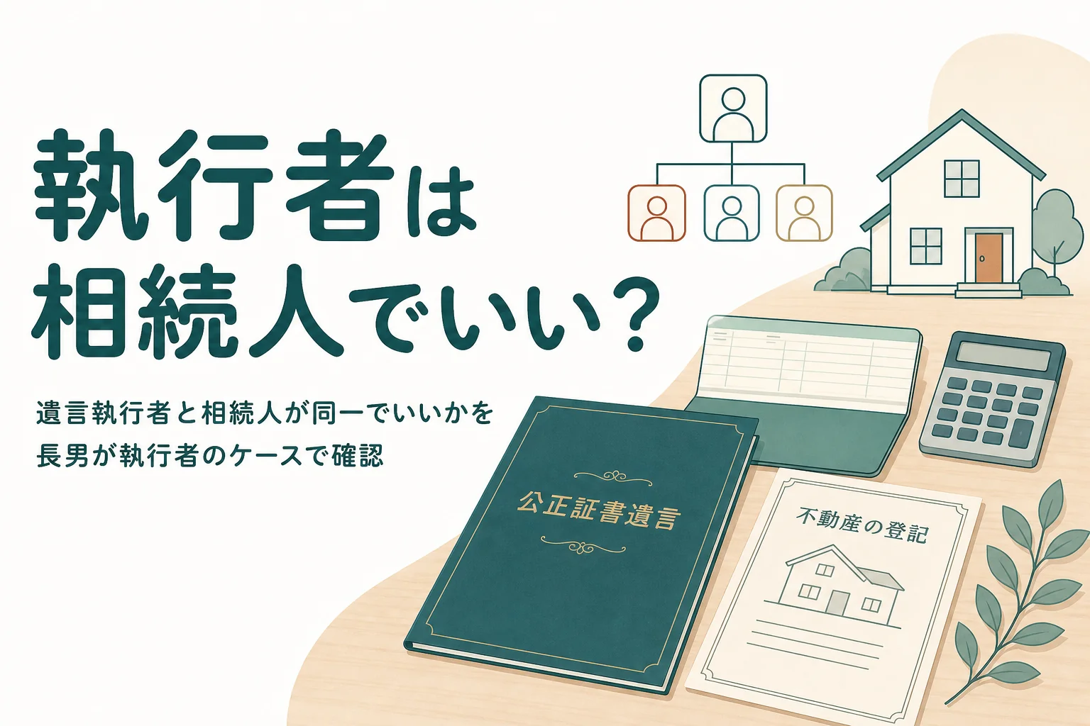 遺言執行者が相続人と同一でもいいかを、長男が執行者になるケースで確認する記事のアイキャッチ