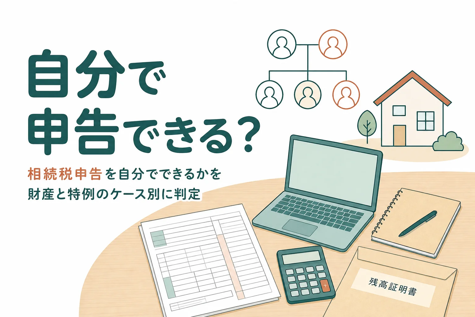 相続税申告を自分でできるかを財産と特例のケース別に判定する記事のアイキャッチ