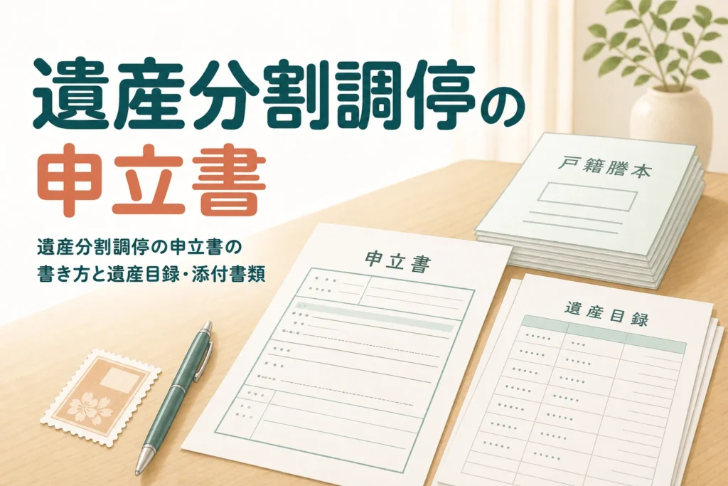 遺産分割調停の申立書の書き方と遺産目録・添付書類の一覧を解説する記事のアイキャッチ