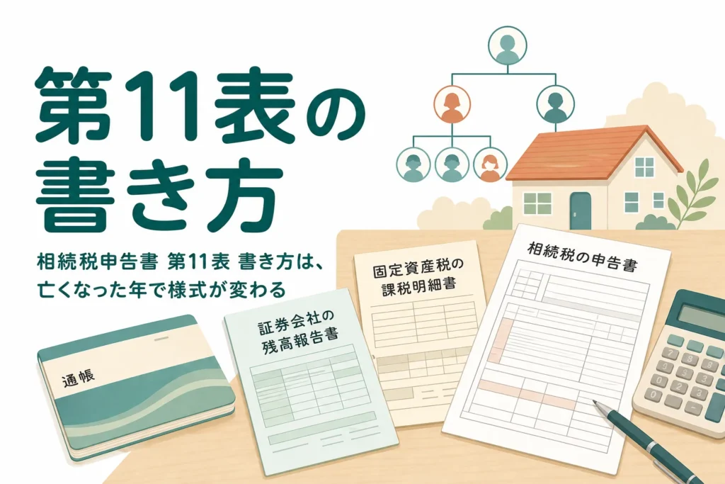 相続税申告書の第11表に財産を書き込む書き方と順番を解説する記事のアイキャッチ
