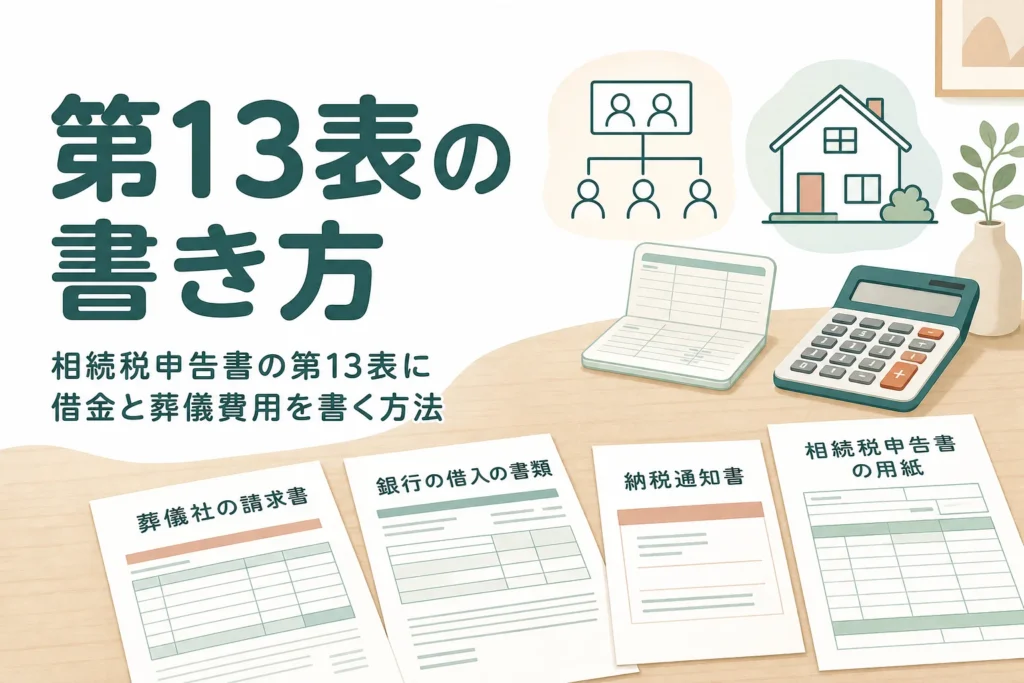 相続税申告書の第13表に借金や葬儀費用を書く時の書き方と記入例を解説する記事のアイキャッチ