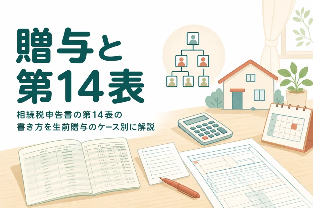 生前贈与を相続税申告書の第14表に書く時の書き方と記入例を解説する記事のアイキャッチ