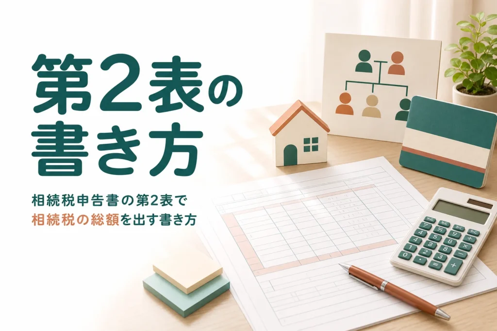 相続税申告書の第2表で相続税の総額を計算する時の書き方と記入例を解説する記事のアイキャッチ