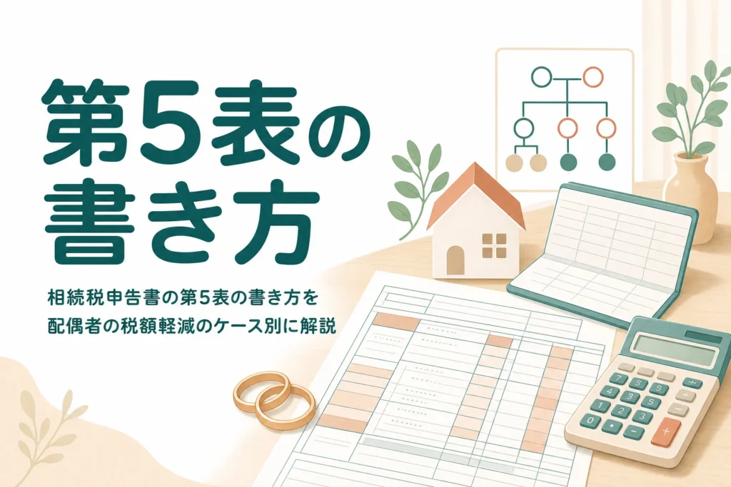 配偶者の税額軽減を受ける時の相続税申告書第5表の書き方と記入例を解説する記事のアイキャッチ