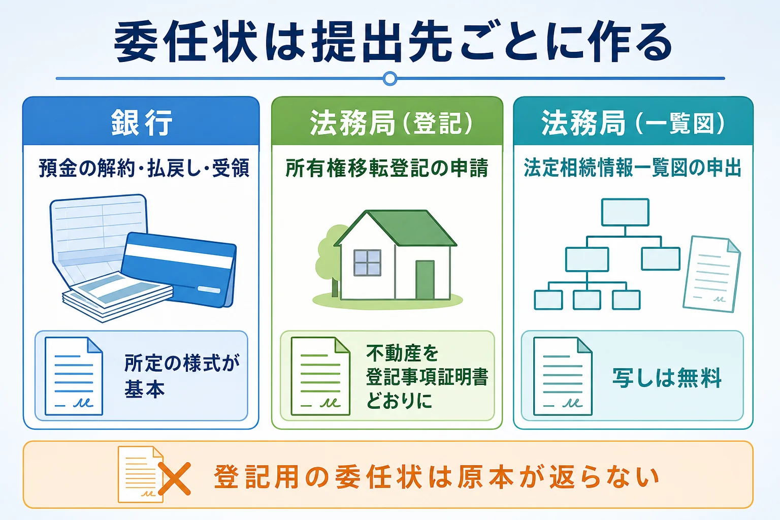 委任状を提出先ごとに使い分けるケース図