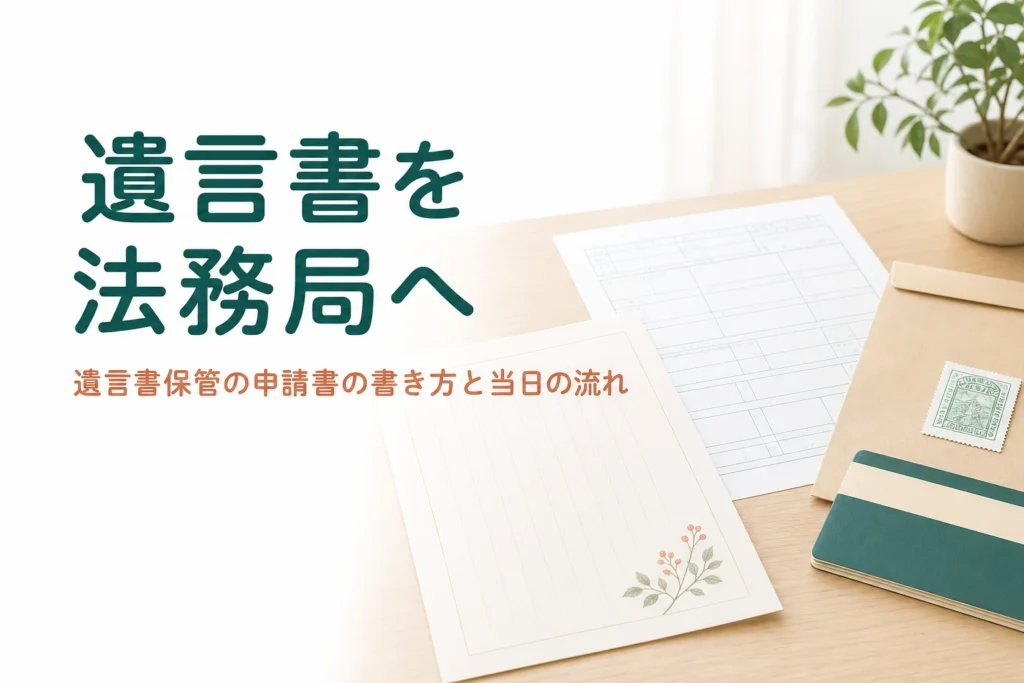 遺言書を法務局に預ける時の保管申請書の書き方と当日の流れを解説する記事のアイキャッチ