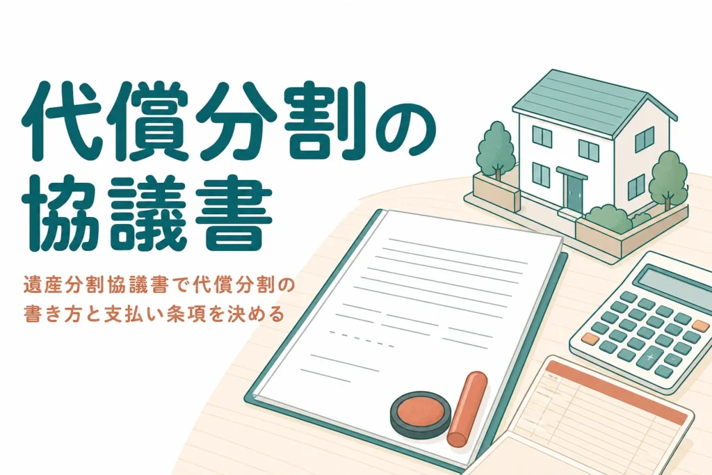 代償分割をする時の遺産分割協議書の書き方と支払い条項を解説する記事のアイキャッチ
