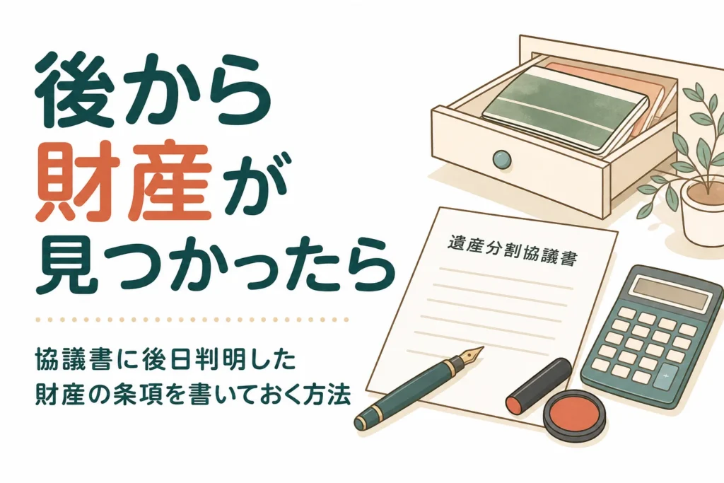 後から見つかった財産の扱いを協議書に書いておく方法を解説する記事のアイキャッチ