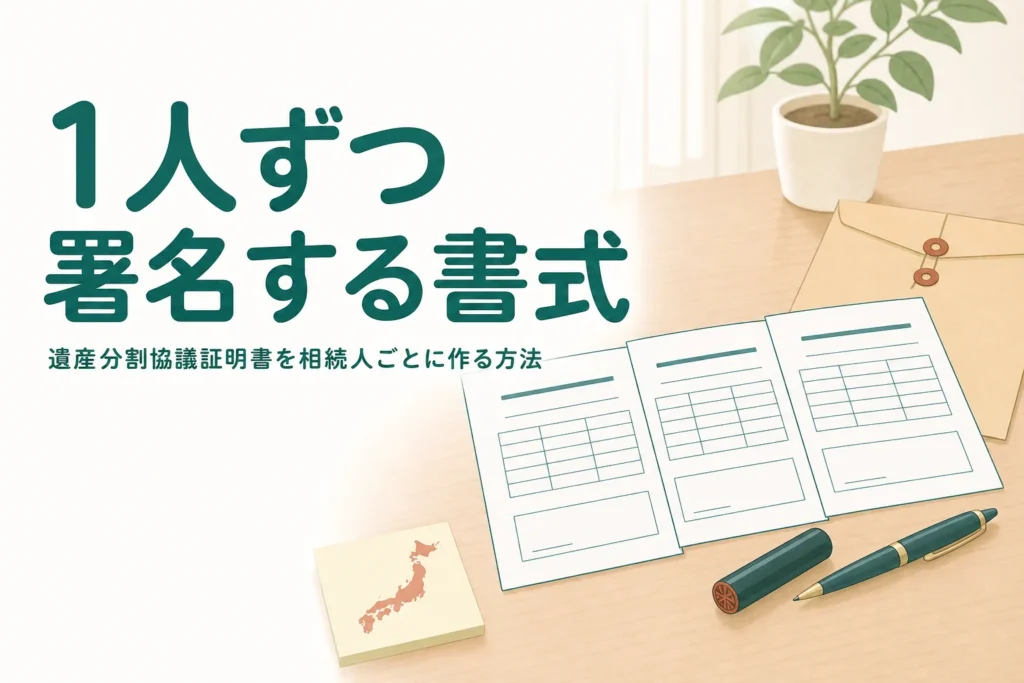 遺産分割協議証明書を1人ずつ署名する書式で作る方法を解説する記事のアイキャッチ