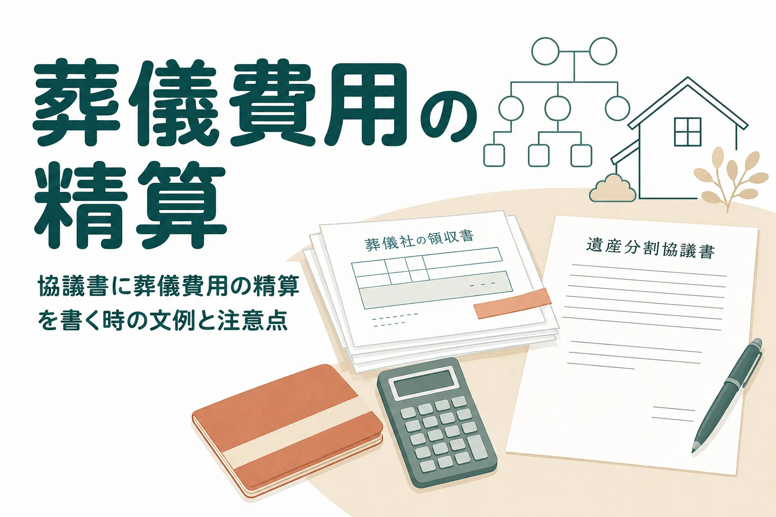 葬儀費用や立替金の精算を遺産分割協議書に書く時の文例と注意点を解説する記事のアイキャッチ