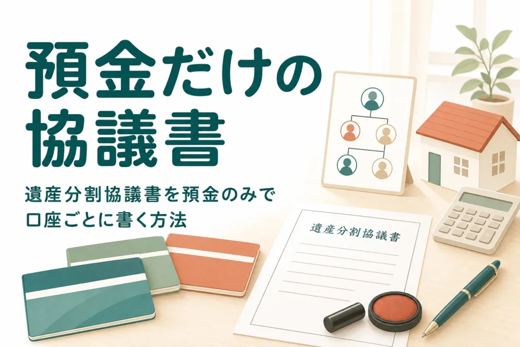 預金だけを分ける時の遺産分割協議書の書き方と口座ごとの記載例を解説する記事のアイキャッチ