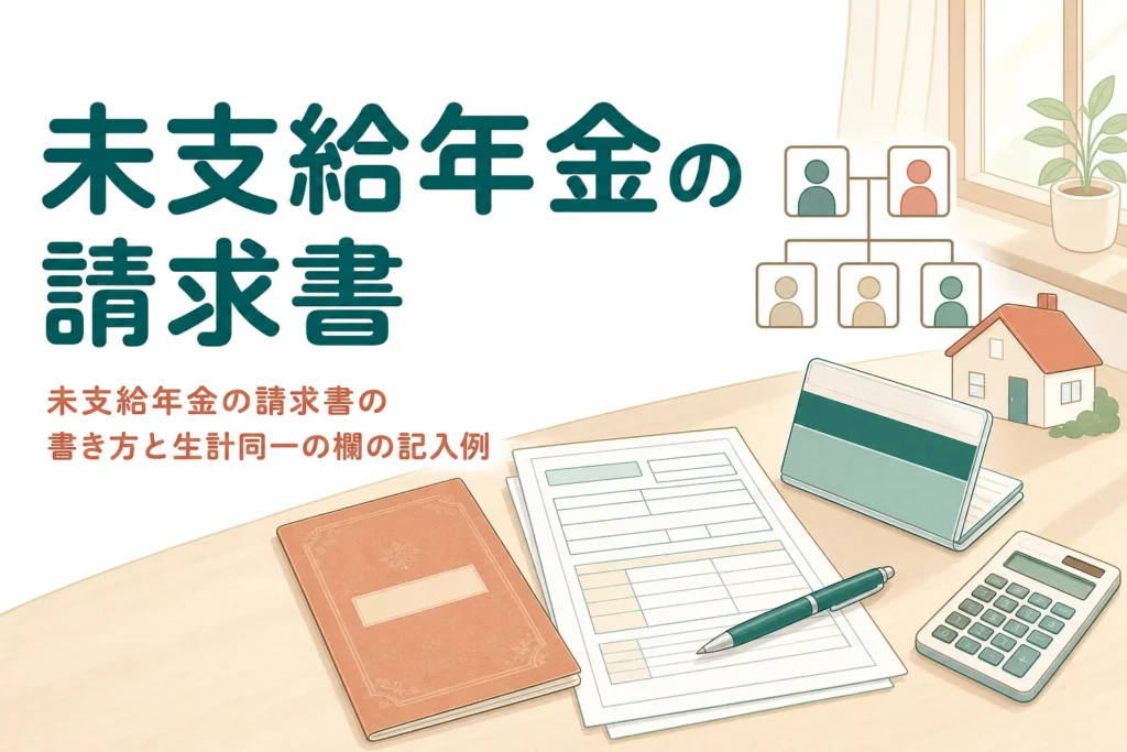 未支給年金の請求書の書き方と生計同一関係の欄の記入例を解説する記事のアイキャッチ