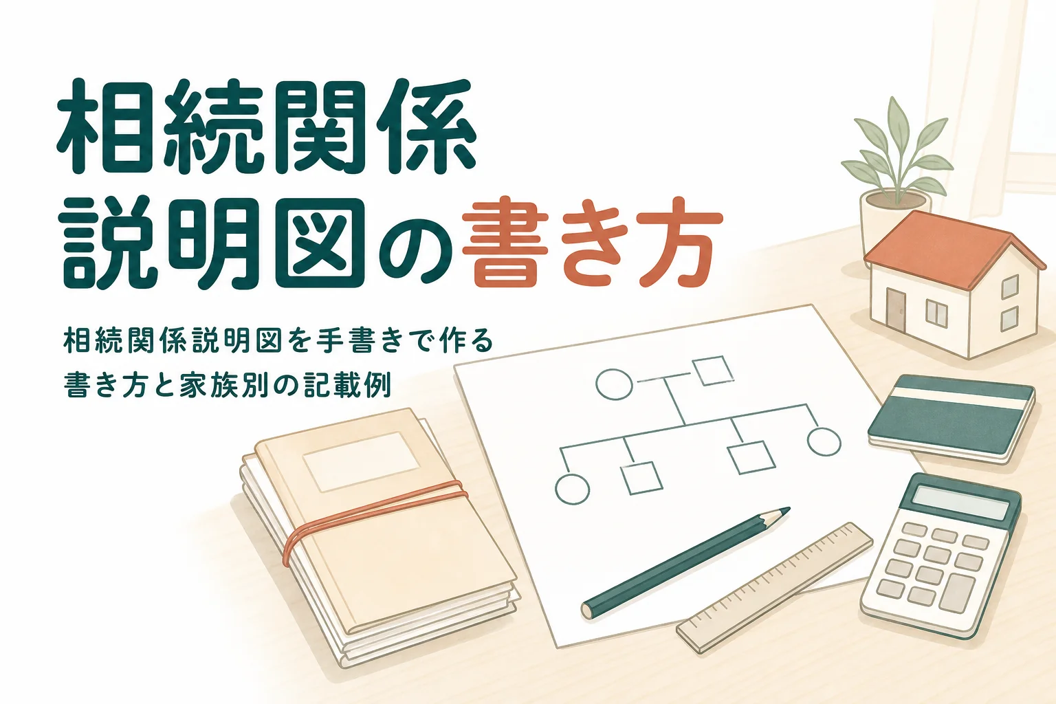相続関係説明図を手書きやパソコンで作る時の書き方と家族別の記載例を解説する記事のアイキャッチ