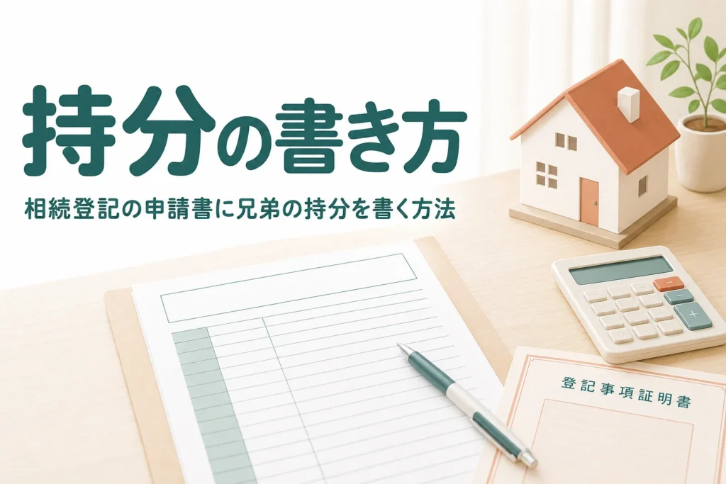兄弟で持分を分けて相続登記する時の申請書の書き方と持分の記載方法を解説する記事のアイキャッチ