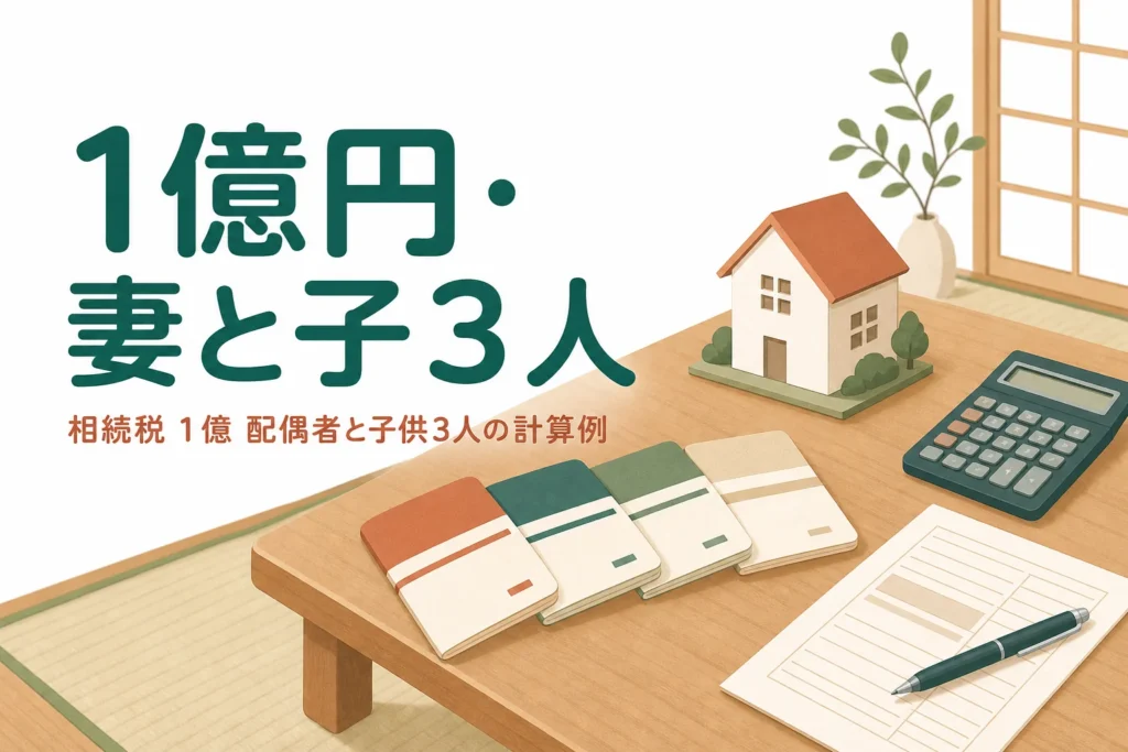 遺産1億円を配偶者と子3人で相続するケースの相続税を解説する記事のアイキャッチ
