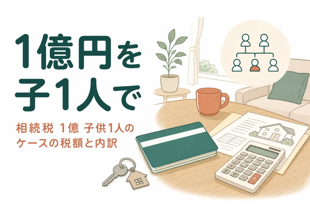 子1人が遺産1億円を相続するケースの相続税を解説する記事のアイキャッチ