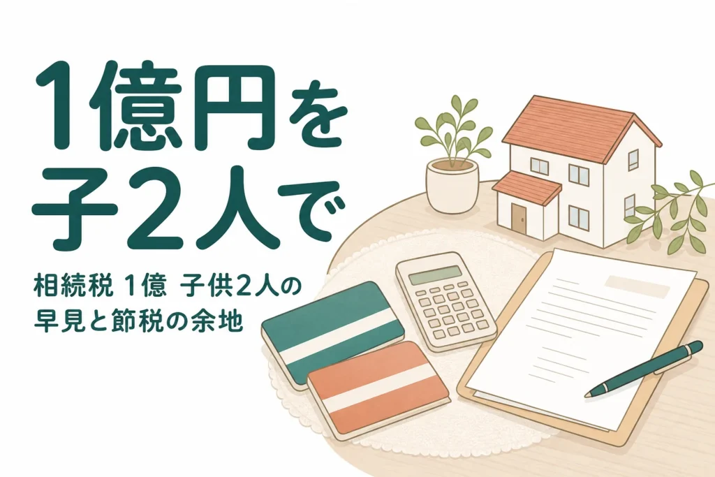 遺産1億円を子2人で相続するケースの相続税を解説する記事のアイキャッチ