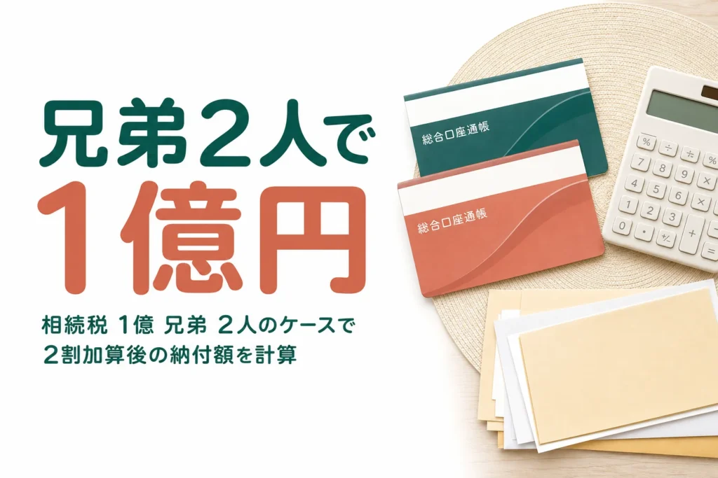 兄弟姉妹2人が遺産1億円を相続するケースの相続税を計算する記事のアイキャッチ