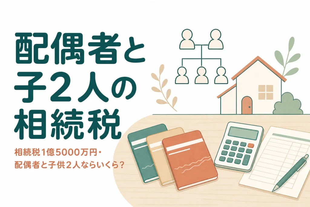 遺産1億5000万円を配偶者と子2人で相続するケースの相続税の計算例を解説する記事のアイキャッチ