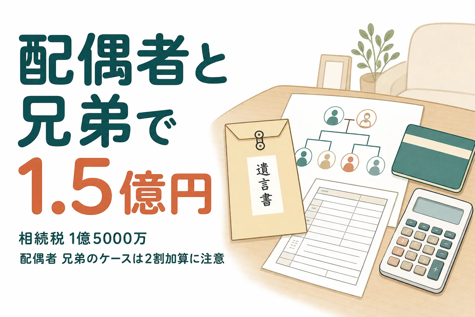配偶者と兄弟姉妹が遺産1億5000万円を相続するケースの相続税を解説する記事のアイキャッチ