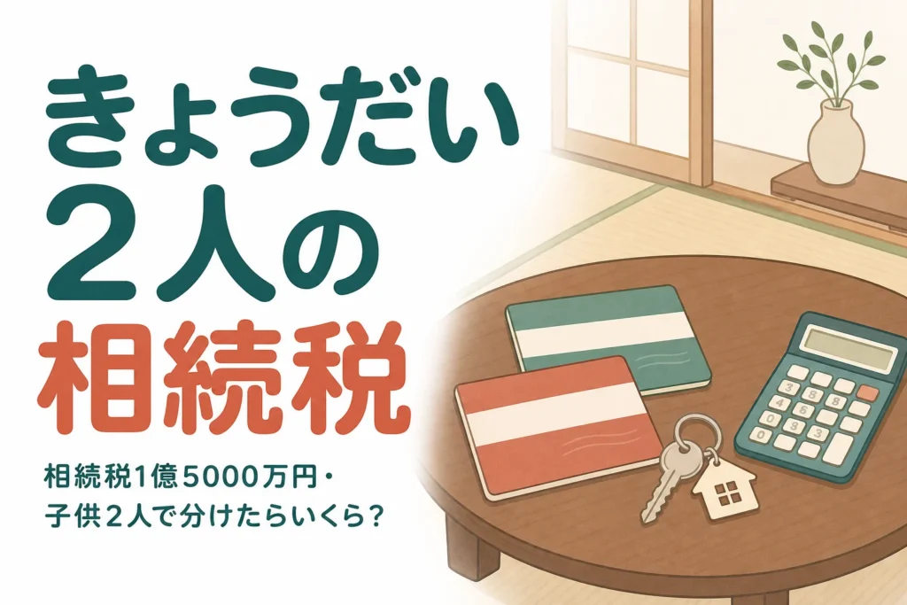 遺産1億5000万円を子2人で相続するケースの相続税の計算例を解説する記事のアイキャッチ