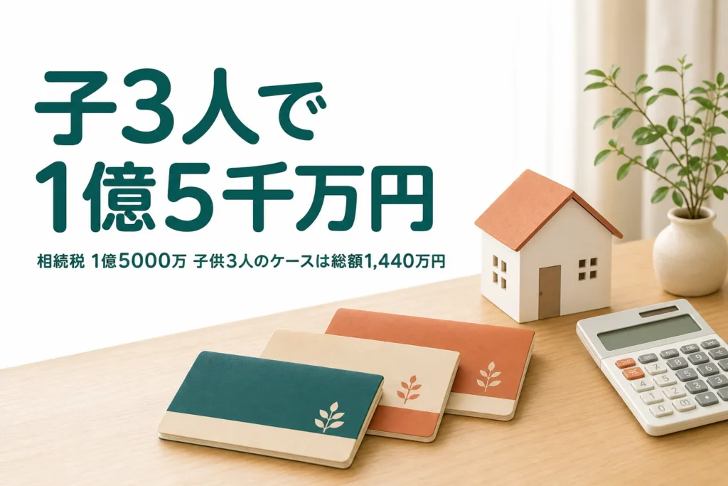 子3人が遺産1億5000万円を相続するケースの相続税を解説する記事のアイキャッチ