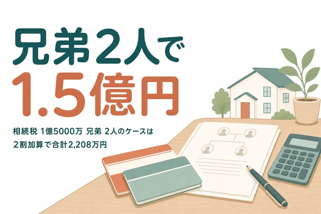 兄弟姉妹2人が遺産1億5000万円を相続するケースの相続税を解説する記事のアイキャッチ