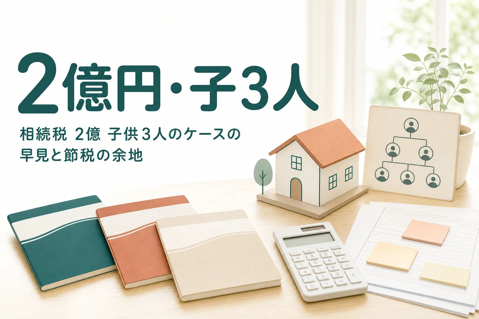 子3人が遺産2億円を相続するケースの相続税を解説する記事のアイキャッチ