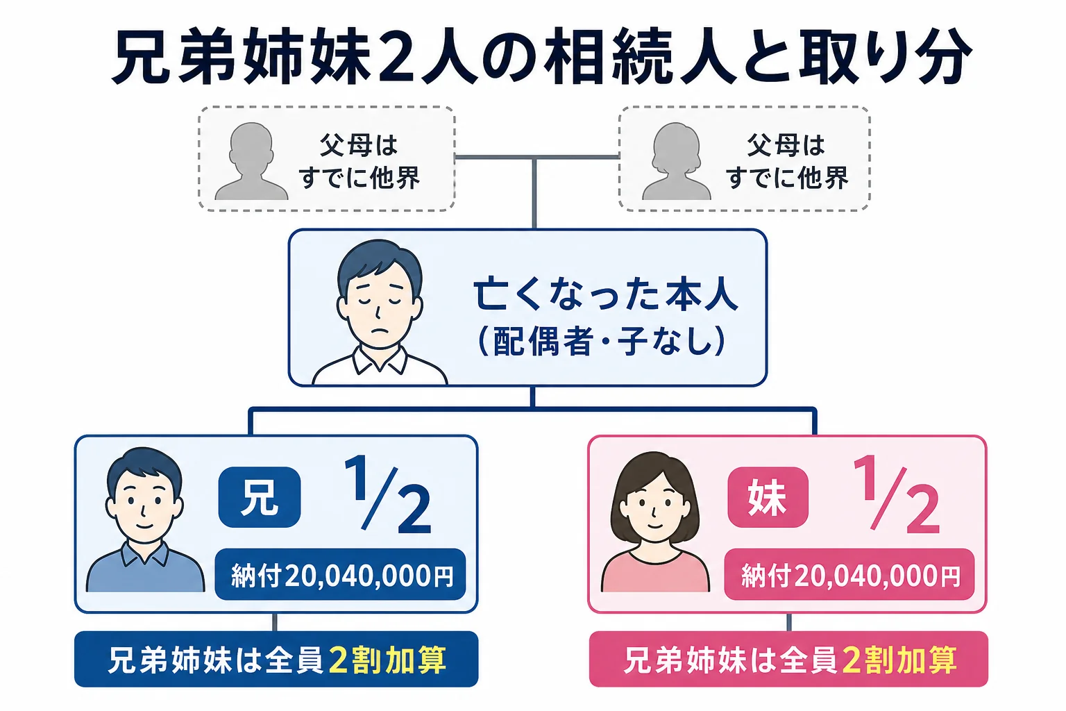 兄弟姉妹2人が相続人になる時の家系図と取り分