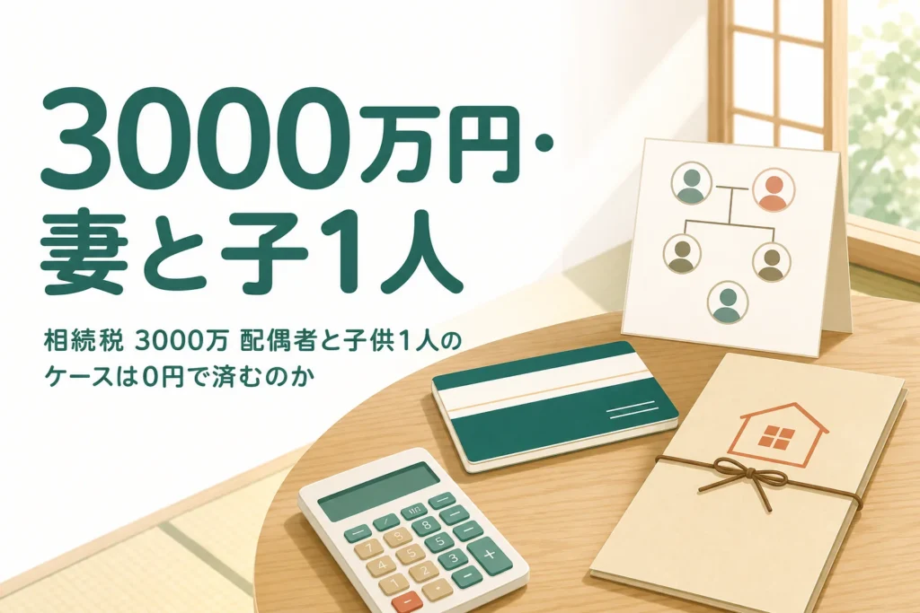 遺産3000万円を配偶者と子1人で相続するケースの相続税を解説する記事のアイキャッチ