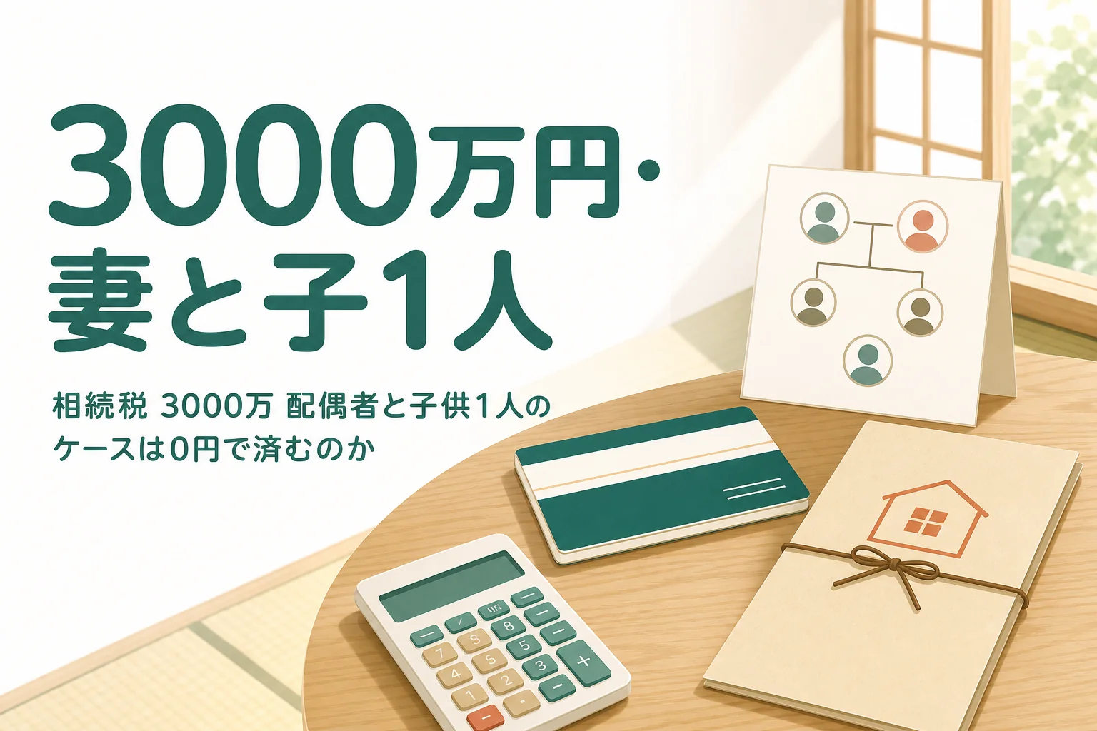 遺産3000万円を配偶者と子1人で相続するケースの相続税を解説する記事のアイキャッチ