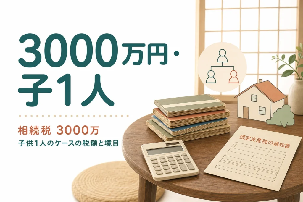 子1人が遺産3000万円を相続するケースの相続税を解説する記事のアイキャッチ