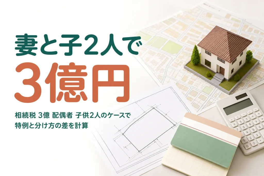 妻と子2人が遺産3億円を相続するケースの相続税を計算する記事のアイキャッチ