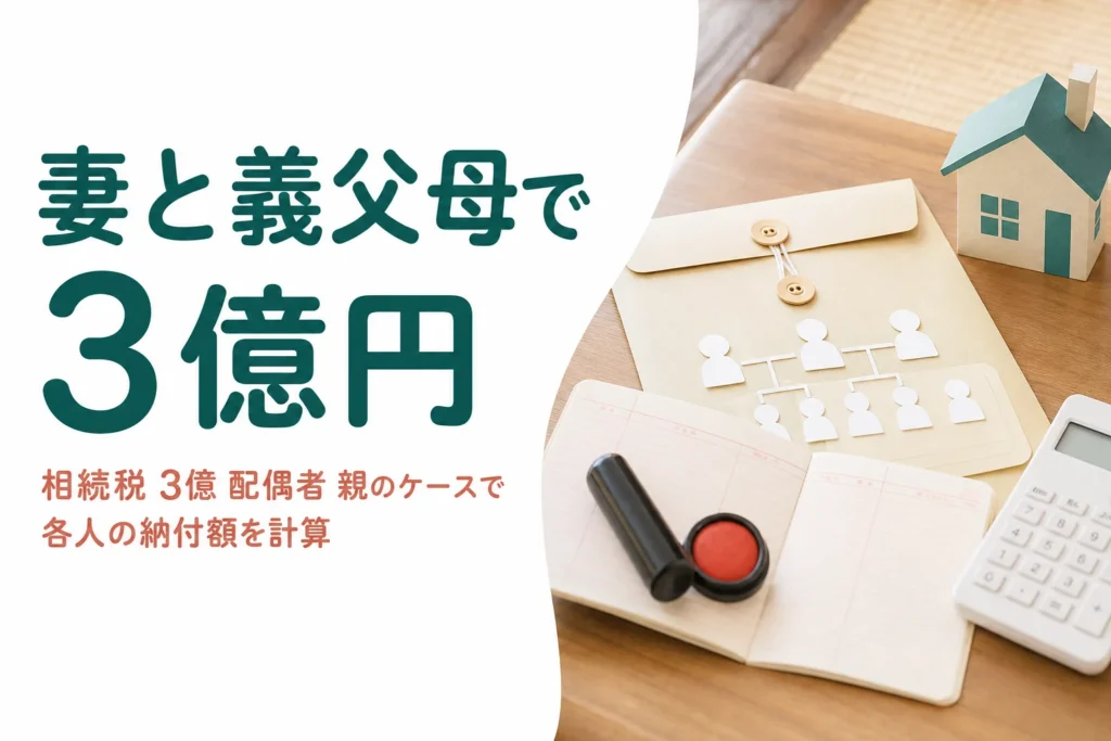 配偶者と親が遺産3億円を相続するケースの相続税を計算する記事のアイキャッチ