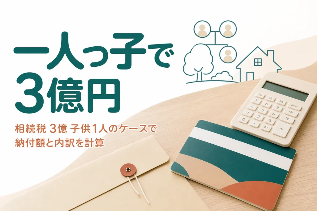 子1人が遺産3億円を相続するケースの相続税を計算する記事のアイキャッチ