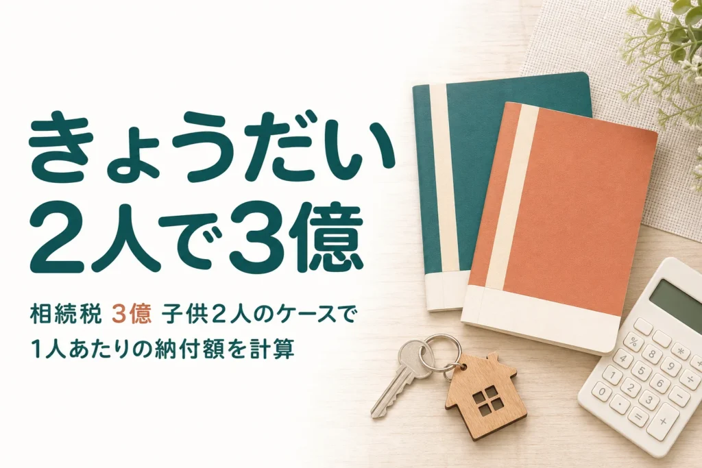 子2人が遺産3億円を相続するケースの相続税を計算する記事のアイキャッチ