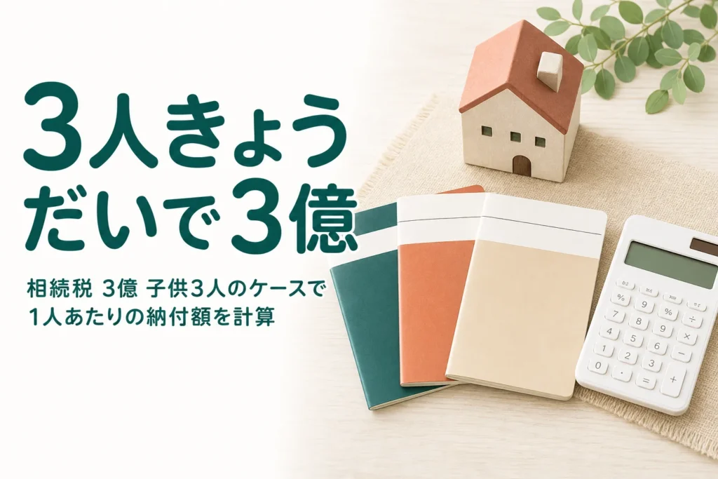 子3人が遺産3億円を相続するケースの相続税を計算する記事のアイキャッチ