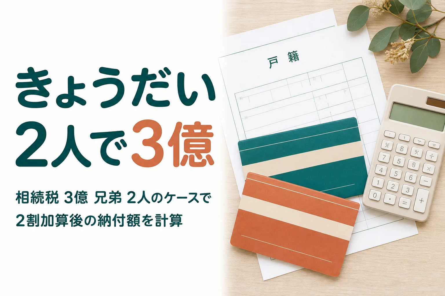 兄弟姉妹2人が遺産3億円を相続するケースの相続税を計算する記事のアイキャッチ