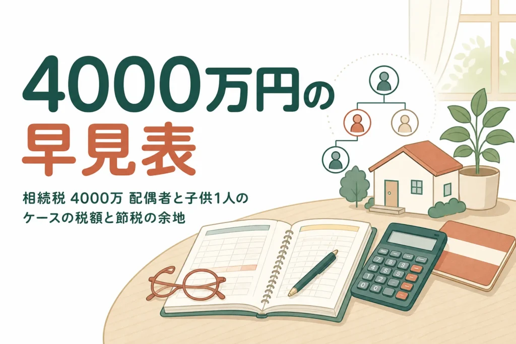 遺産4000万円を配偶者と子1人で相続するケースの相続税を解説する記事のアイキャッチ