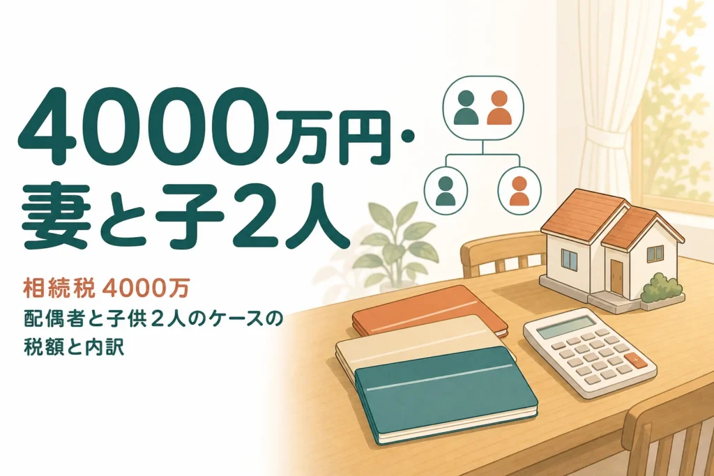 遺産4000万円を配偶者と子2人で相続するケースの相続税を解説する記事のアイキャッチ