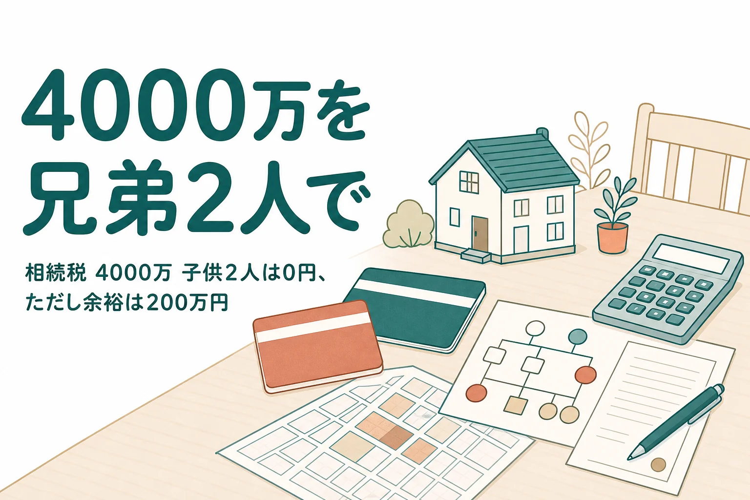 子2人が遺産4000万円を相続するケースの相続税を解説する記事のアイキャッチ