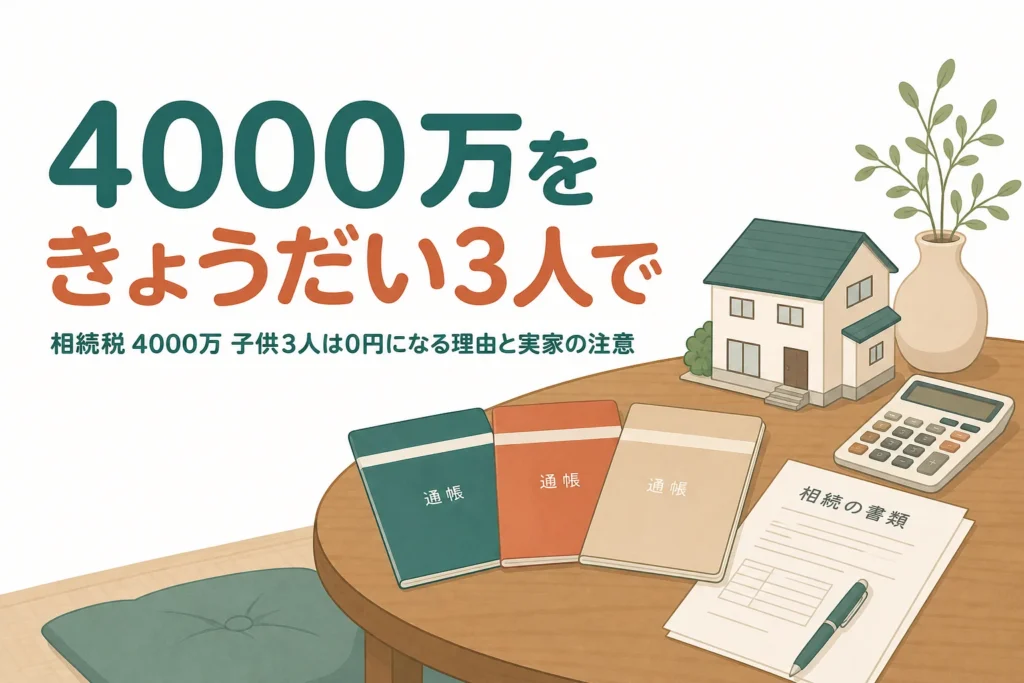 子3人が遺産4000万円を相続するケースの相続税を解説する記事のアイキャッチ